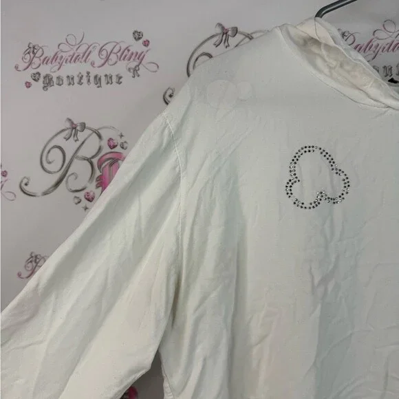 Kar-ma sweater rhinestone details Italy White Hooded Top with Heart Accents - Picture 8 of 13